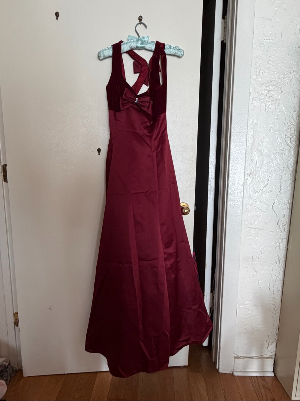 Roberta Bridal Burgundy Halter Maxi Dress with Bow Detail